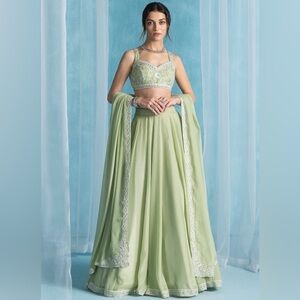 Light Green Embroidered Georgette Lehenga